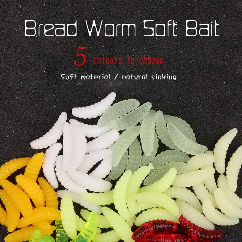 

50PCS Fish Bait Bread Worm Bionic Bait Soft Baits Fishing Lure Soft Bread Bug Bionic Grubs Trout Lure Artificial Silicone Lures