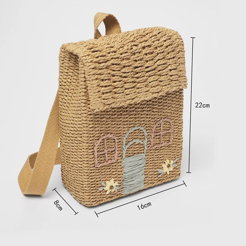 Double-Shoulder Straw Woven Bag Children's Backpack Straw Woven Bag Student School Bag With Hand-Carrying Woven Backpack