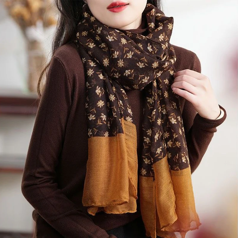 

Women's Scarves Korean Floral Artistic Simple Fashionable Versatile Gentle Scarves High-quality Luxury Brand Silk Scarf For Girl