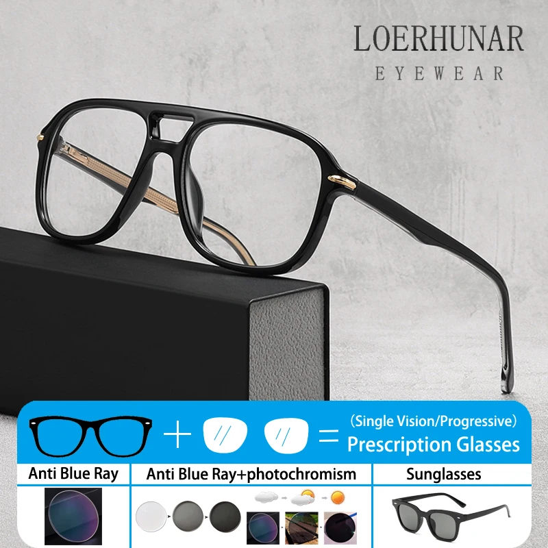 

Retro Fashion Double Beam Pilot Frame Plug-in TR90 Glasses Men Optical Prescription Customized Anti Blue Light Myopia Eyeglasses