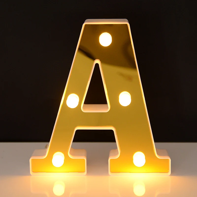 6inch Light up Neon Letters LED Lights 26 English Golden Alphabet Night Lights Sign for Wedding Birthday Party Home Bar Decor