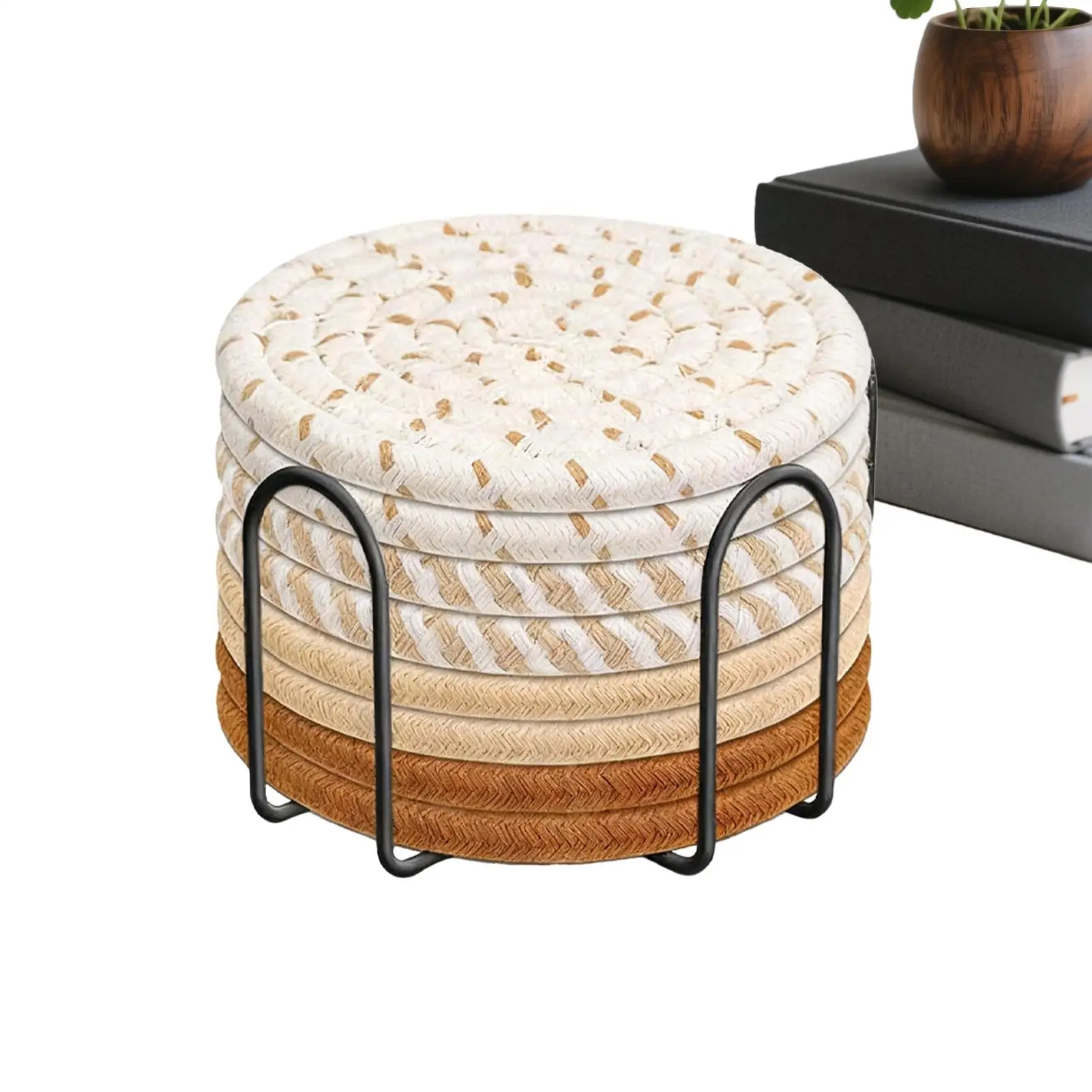 

8 шт. впитывающий коврик для чашки с держателем 4,3 дюйма, термостойкая хлопковая веревка, настольная подставка для стола, дома, кофейных напитков