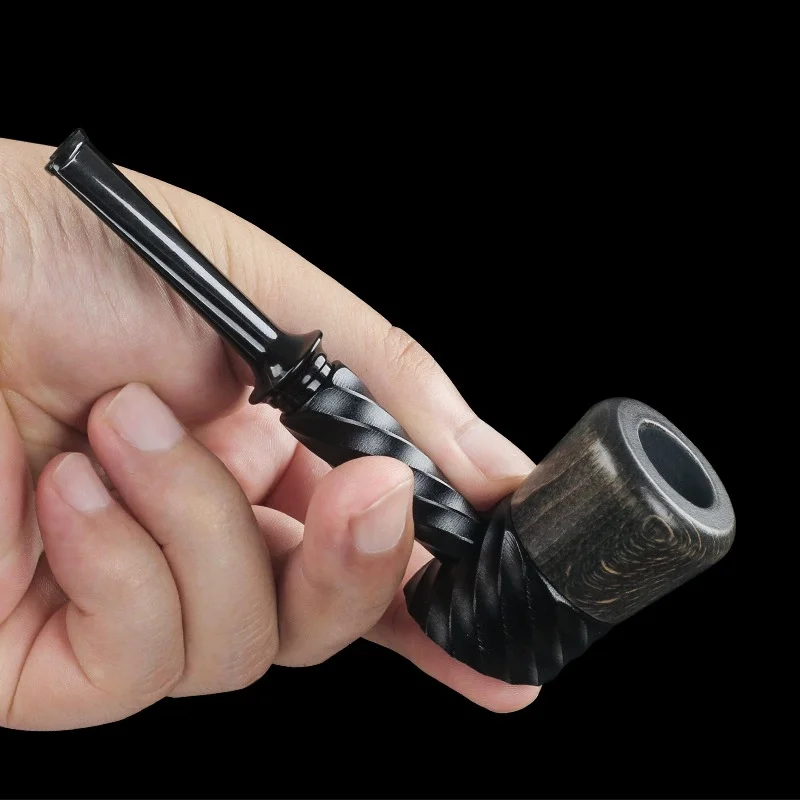 

2026 New Solid Wood With Metal Tobacco Pipe Portable Straight Type Smoking Pipe Men's Gift