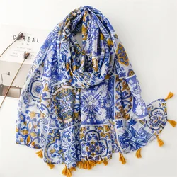 2025 Fashion Paisley Floral Tassel Viscose Shawls Scarf Lady Print Soft Pashmina Hijabs and Wraps Foulard Muslim Sjaal 180*90Cm