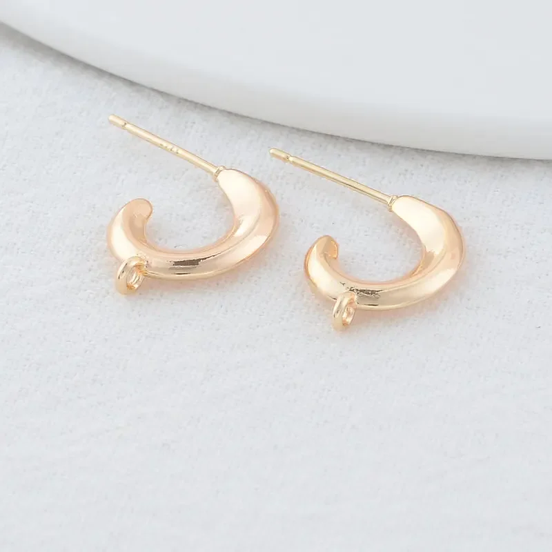 12*17MM 14K Gold  Plated Brass C Shaped Stud Earrings High Quality Diy DIY Jewelry Making Finding Accessories