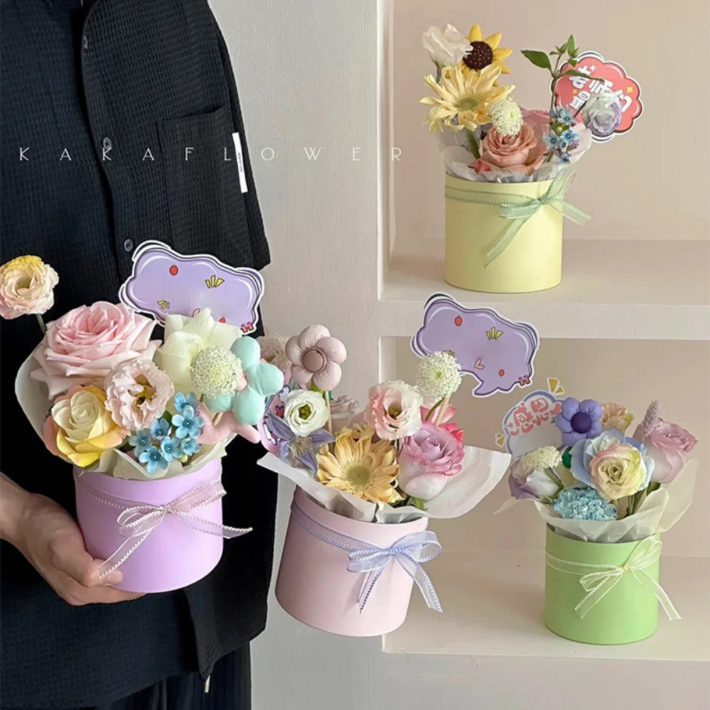 

Portable Flower Box Round Bouquet Hug Bucket Wedding Party Valentine'S Day Gift Packaging Boxes Rose Flower Storage Decor Boxes