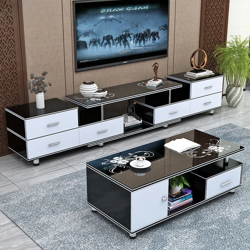Tempered glass telescopic small apartment household living room TV cabinet