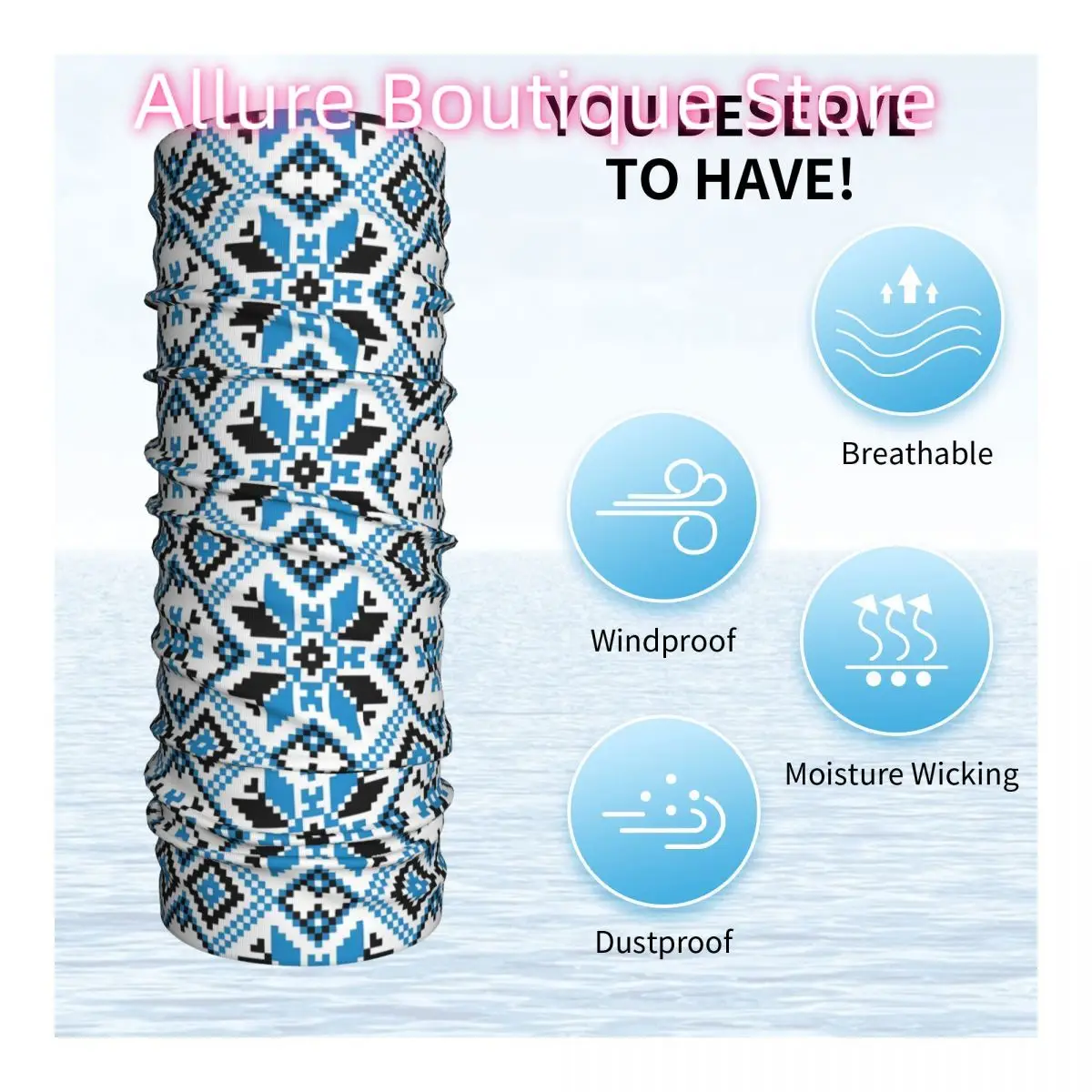 ウクライナの民族装飾ブルーバンダナネックカバーラップスカーフバラクラバサイクリングユニセックス大人用通気性