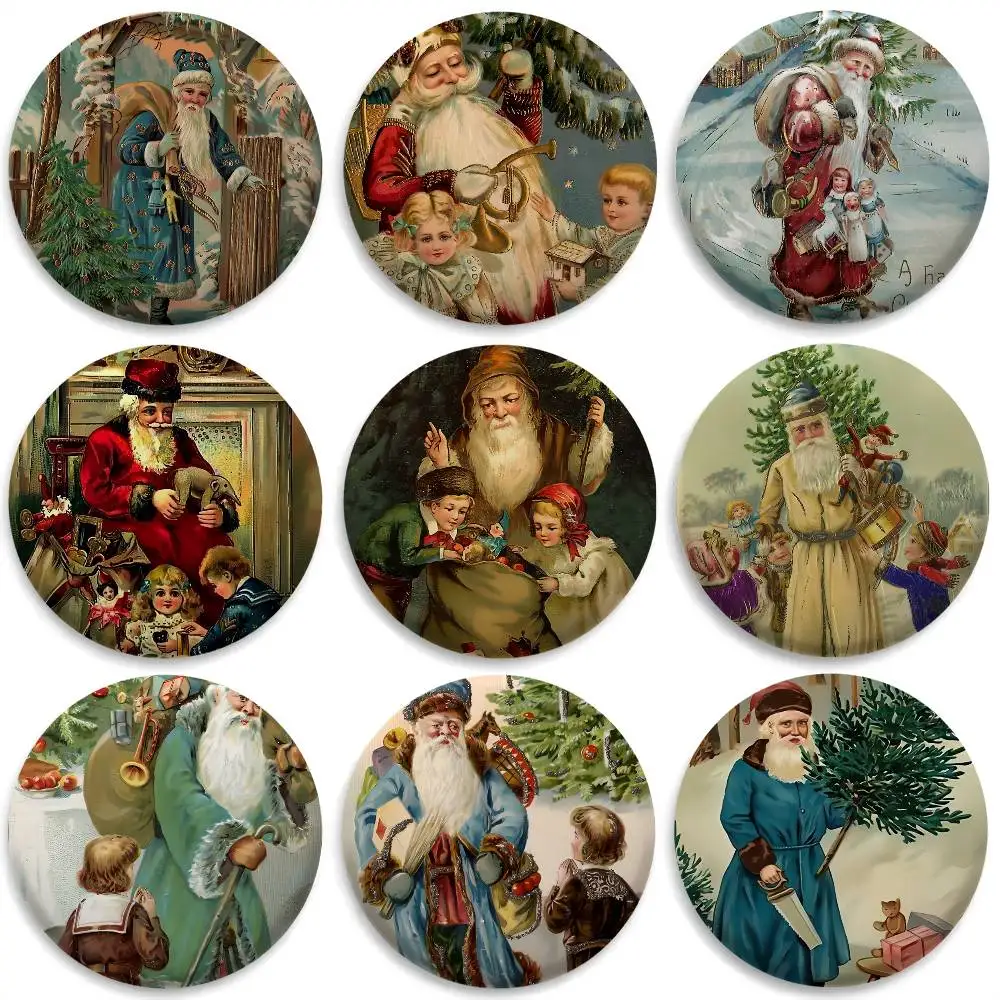

Retro Christmas Santa Claus Badges Round Exquisite Badge Brooches Creative Pins For Clothes Hat Backpack Gift Accessories