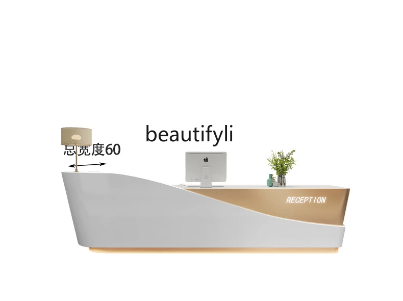 

Simple modern beauty salon stainless steel checkout page curved bar company paint reception front desk