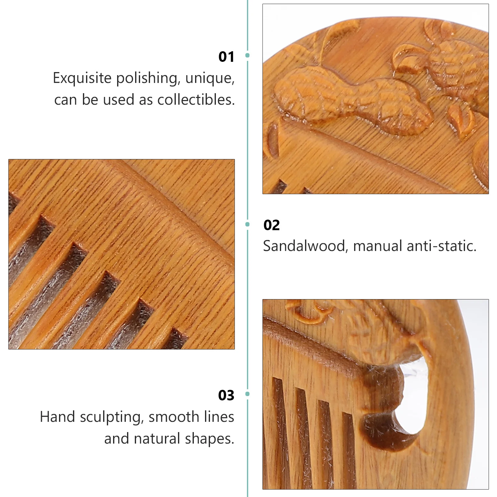 

1Pcs Natural Sandalwood Comb Polished Teeth Relieve Tension Stimulate Massage Scalp No Snag Static Frizz Detangle Hair Care Hair