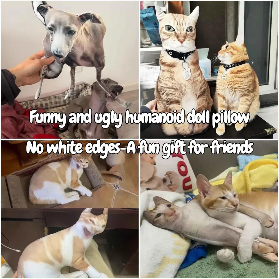 Almohada personalizada de mascota fea - DIY abstracto, divertido y personalizado, con forma de gato o perro, sin bordes blancos, peluche de tu mascota 5
