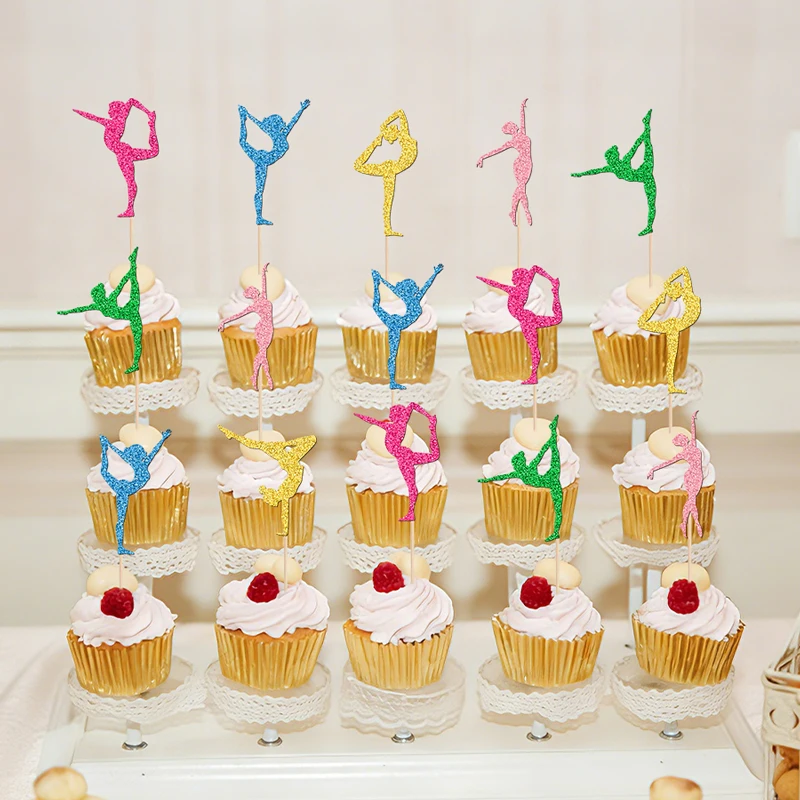 YOMDID 24 Stück Gymnastik-Kuchenaufsätze, glitzernde Silhouetten für Gymnastik-Liebhaber, Cupcake-Aufsätze, Sport-Gymnastik-Kuchenaufsätze – Detail 10