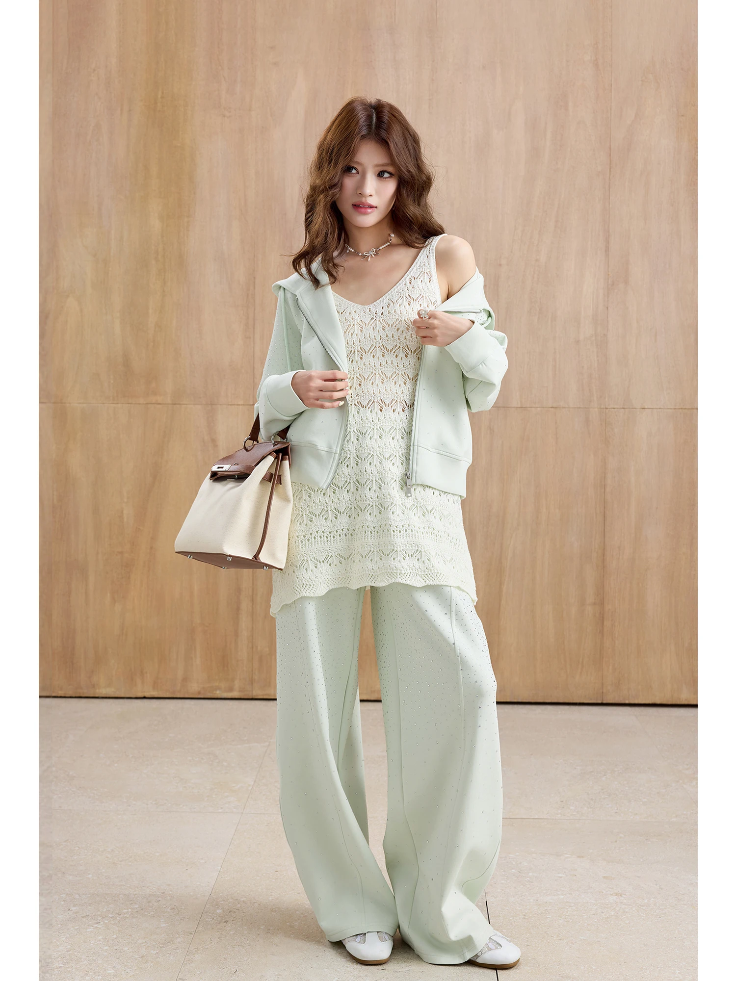 

MIUCO Glitter Burst Casual Two-Piece Set Hoodie Sweatshirt Wide Leg Knife Pants Korean Style Women's Fashion Set Spring