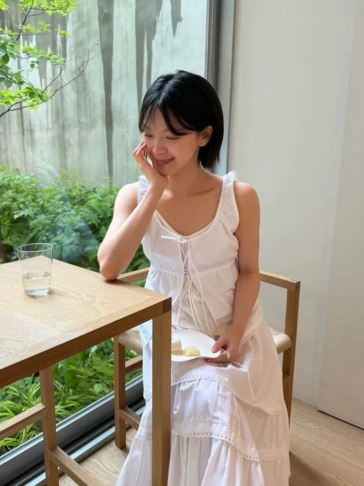 

Ruffle Trim ter Vest Elastic Waist A-Line Skirt Umbrella Skirt Long Skirt Women Monha Layered Top Commute Sle Summe...