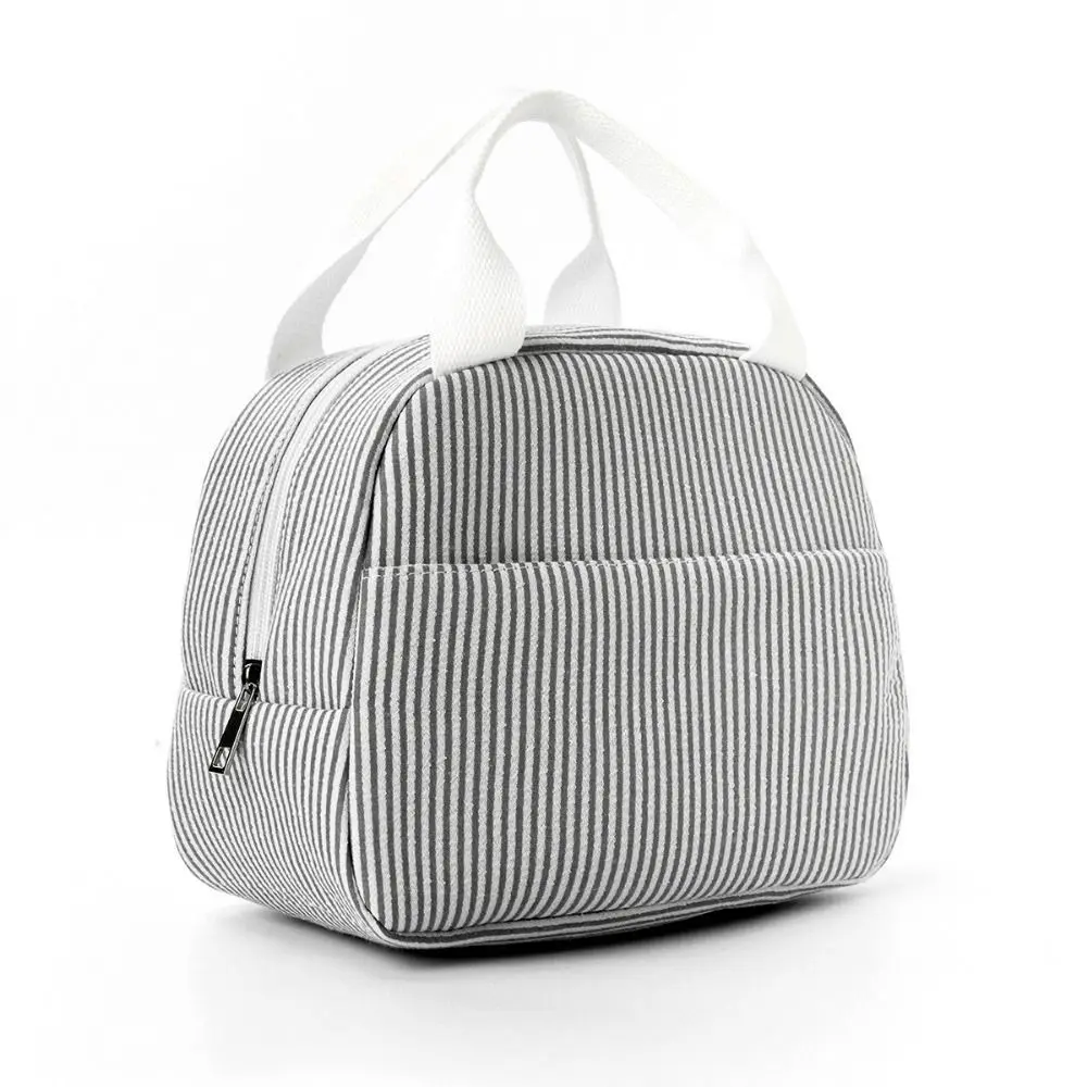 Stylish Corduroy Insulated Lunch Bag Large Capacity Portable Lunch Box Storage Bag Minimalist Hand-Held Thermal Lunch Bag Work