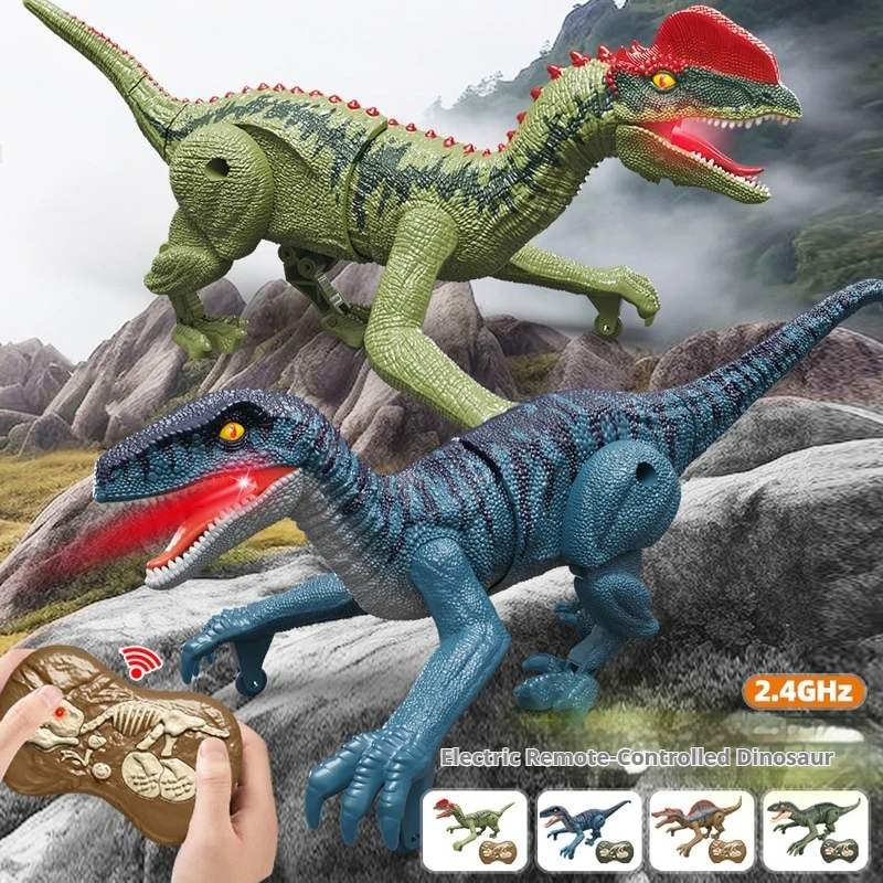 Generic 2.4G Remote Control Dinosaur Simulation Electric Velociraptor Model With Light Sound Running Function Indoor  Outdoor