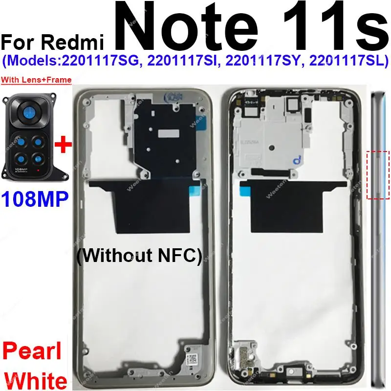 For Xiaomi Redmi Note 11S 4G Middle Frame Housing Middle Cover Case Bezel with/without Camera Lens Frame NFC Parts