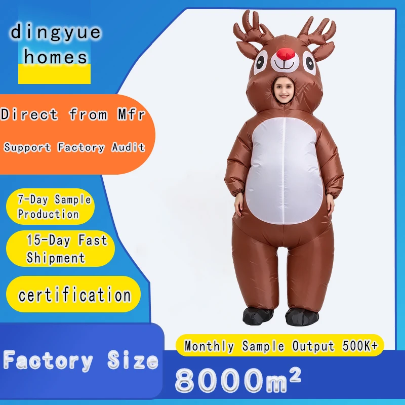 Inflatable Reindeer Costume for Adults, Christmas Rudolph Blow Up Fancy Dress, Xmas Holiday Party Cosplay Outfit