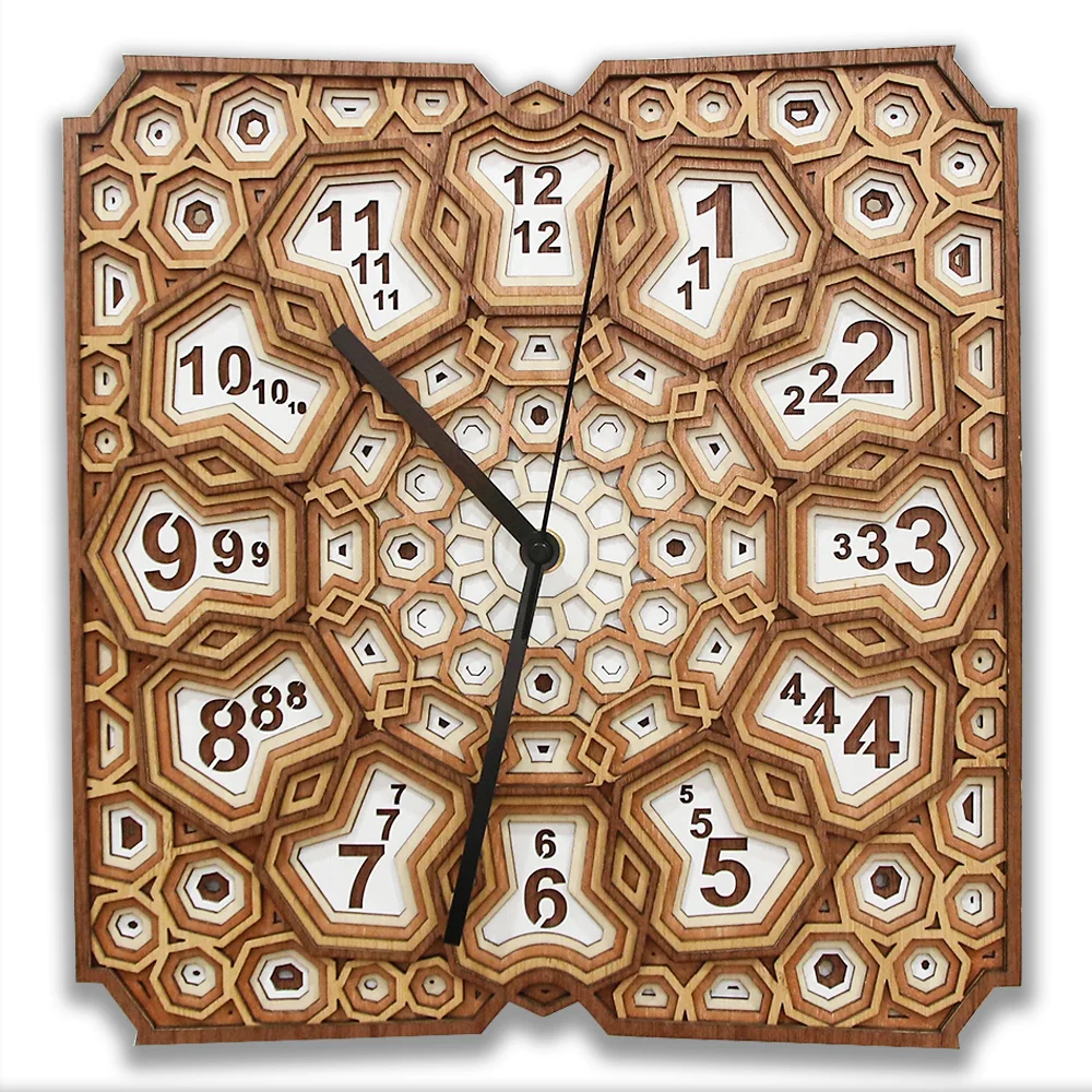 Sacred Flower 3D Multilayered Mandala Wall Clock For Yoga Studio Floral Wooden Wall Watch Mediation Home Decor Silent Art Clock