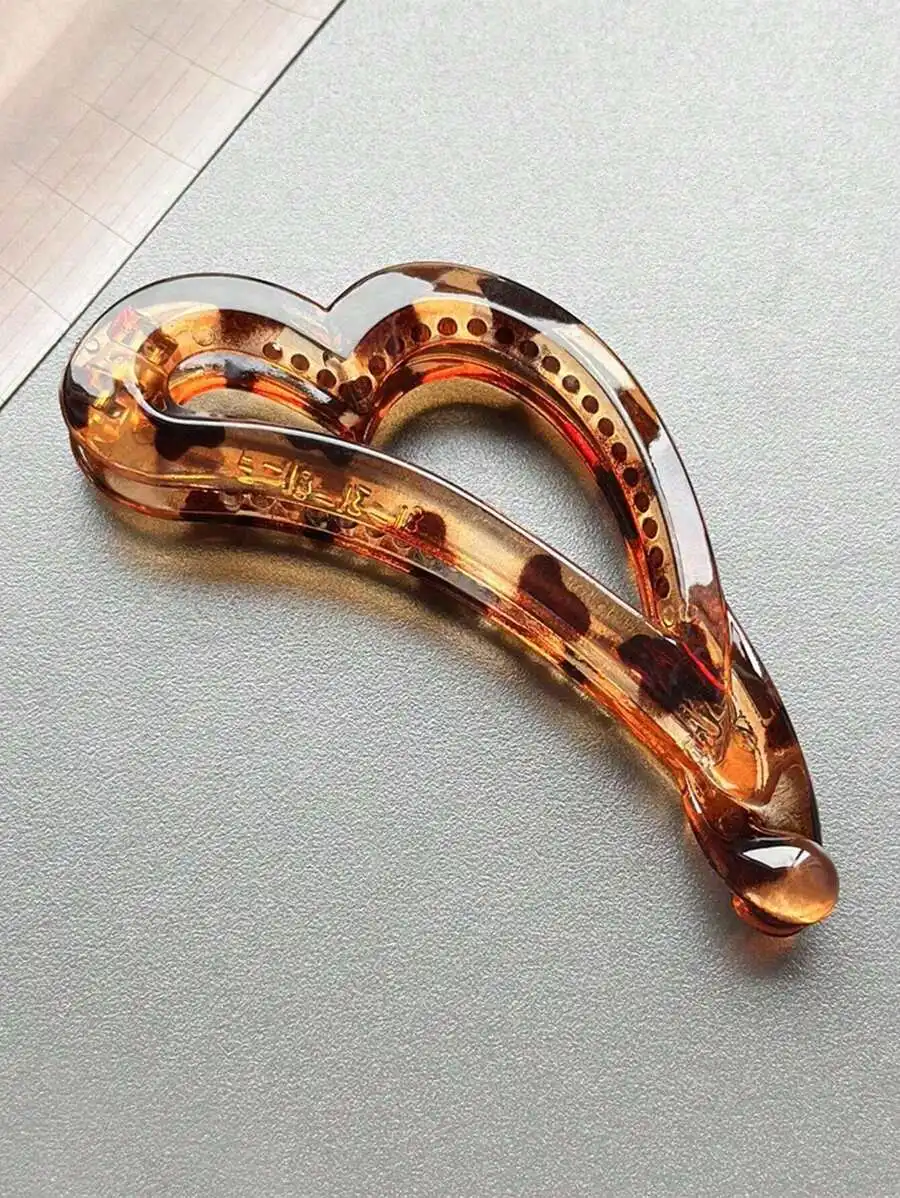 

2pcs Glossy Heart Shape Hair Claw Clips For Women, Tortoiseshell Hair Accessories