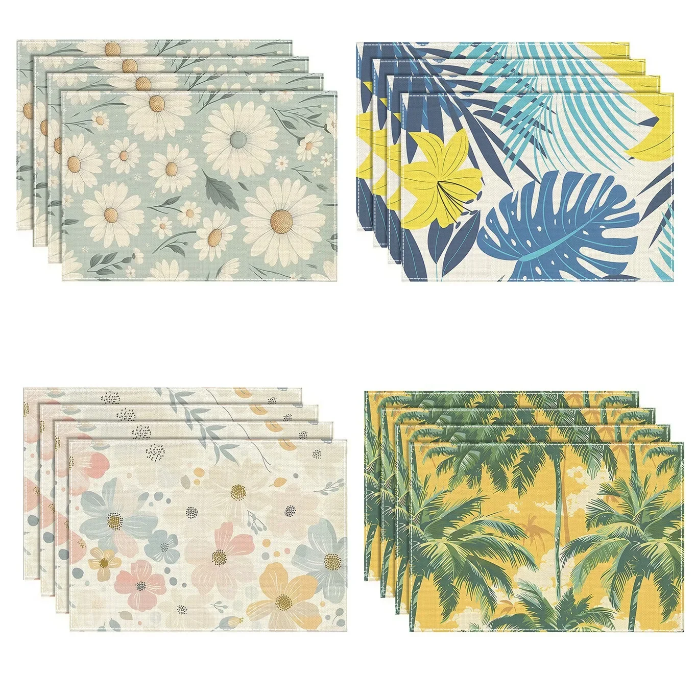 4PCS 30X40cm Sommer Floral Print Tischsets Leinen Küche Esstisch Dekor Zubehör Hitzebeständige Leinen Geschirr Pads matten