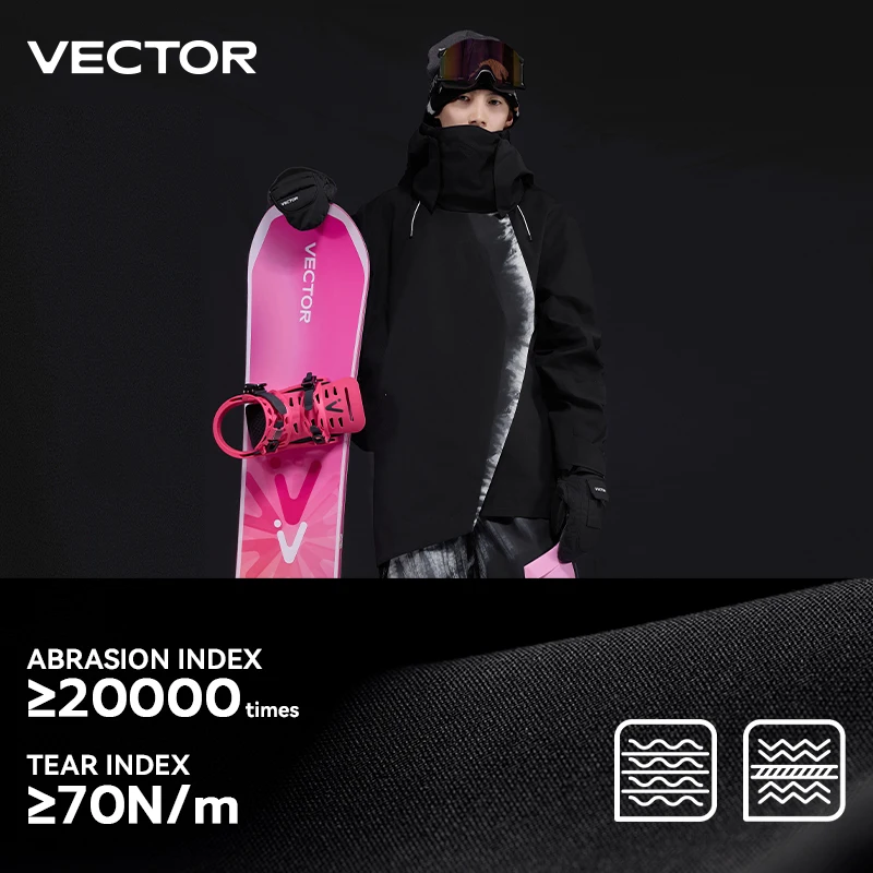 VECTOR Men\'s and Women\'s 3L Diagonal Jacket Windproof and Waterproof Nylon Full Pressure Adhesive Technology for Outdoor Skiing