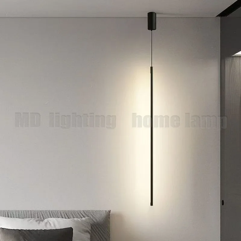 الحديثة LED أطول قلادة أضواء غرفة الطعام ديكور غرفة نوم السرير خلفية سوداء معلقة مصباح الثريات تركيبات المطاعم