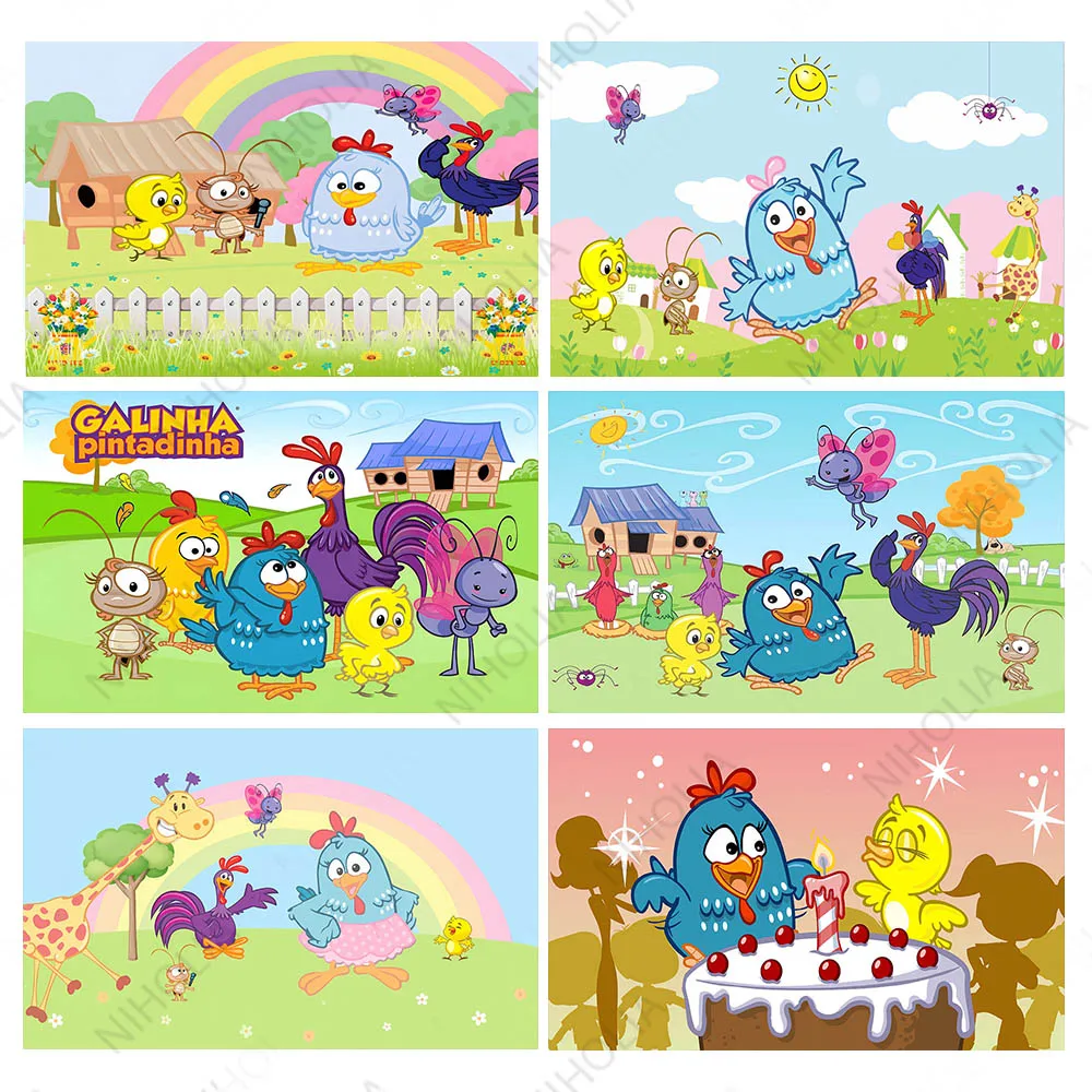 Cartoon Galinha Pintadinha Photo Backdrop Kids Birthday Party Banner Baby Shower Decoration Home Room Photography Background