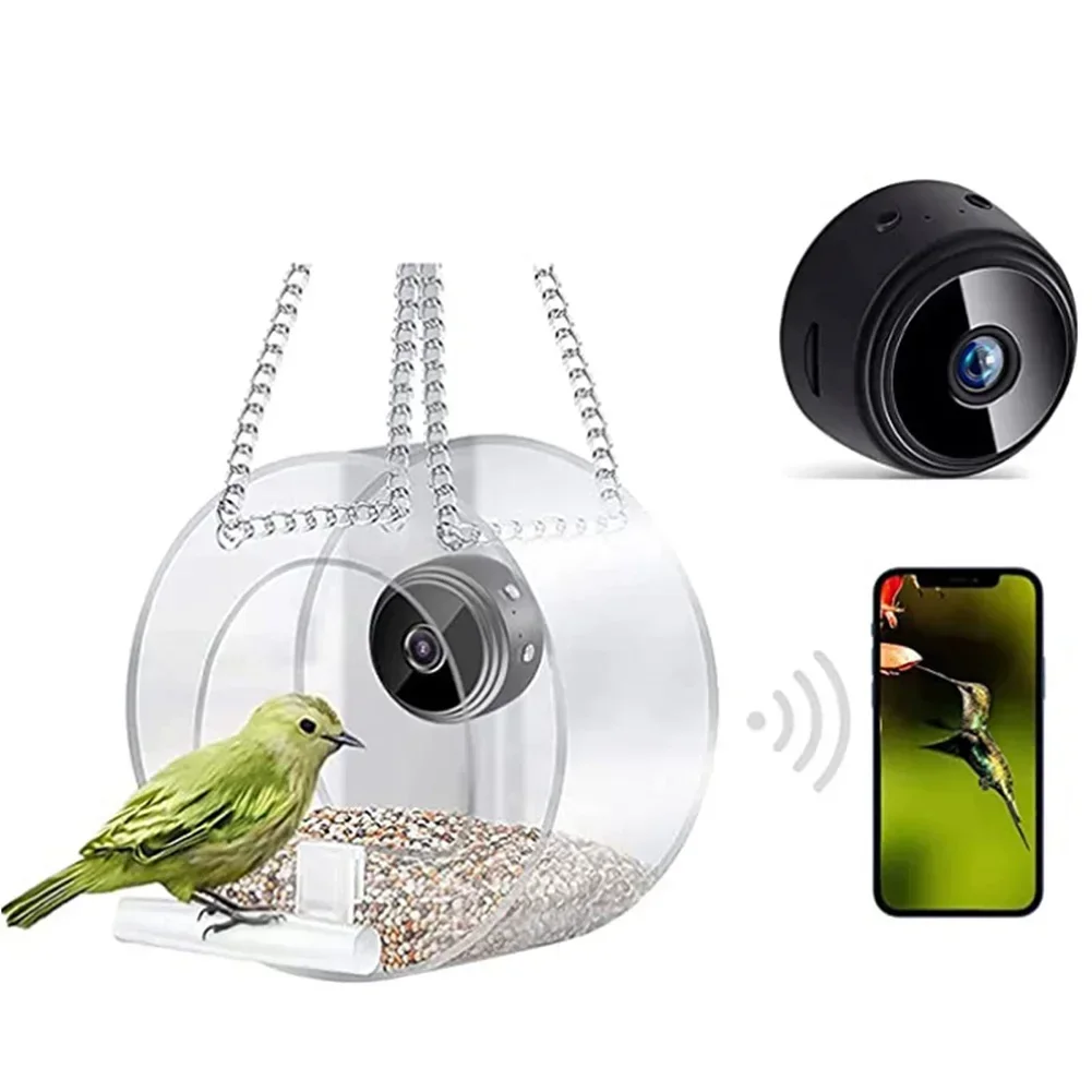 Bird Feeder With Camera Weather Proof Transparent Outdoor Bird House Clever Bird Feeder Hanging Birdhouse For Outside Garden