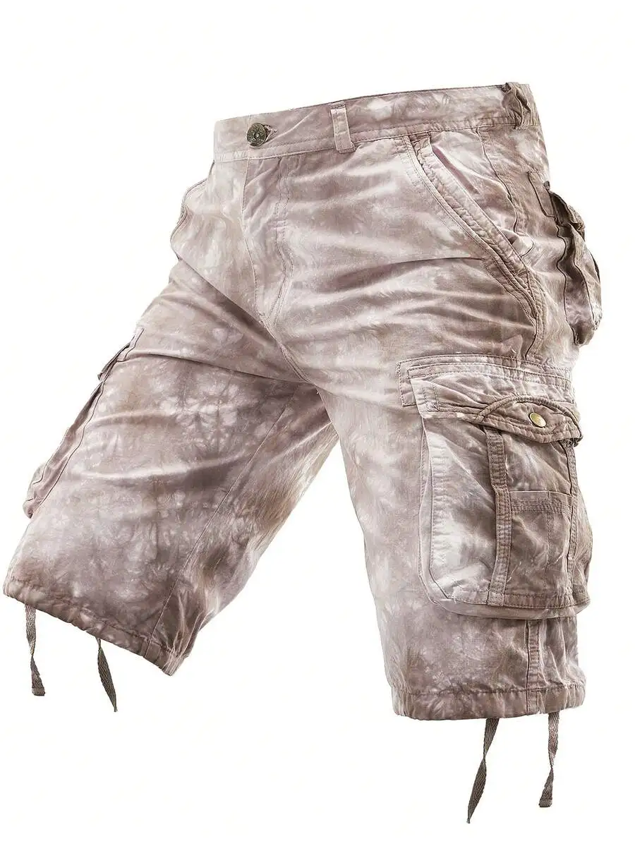 

Mens Cotton Cargo Shorts Tie-Dye Casual Streetwear Soft Breathable Summer Bermuda Shorts