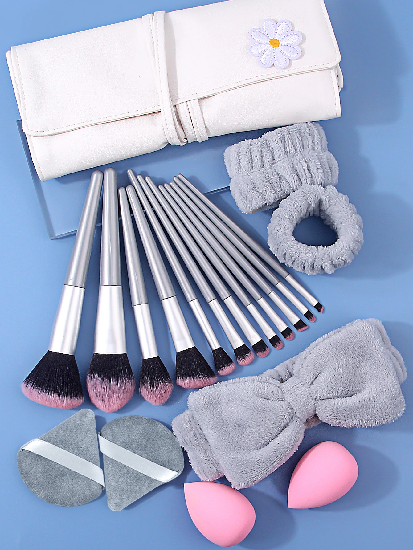 プロのメイクアップブラシセット,防水ヘッドバンドとリストバンド,パウダーパフ収納バッグを含む12のメイクアップツール,ハイエンド,20個