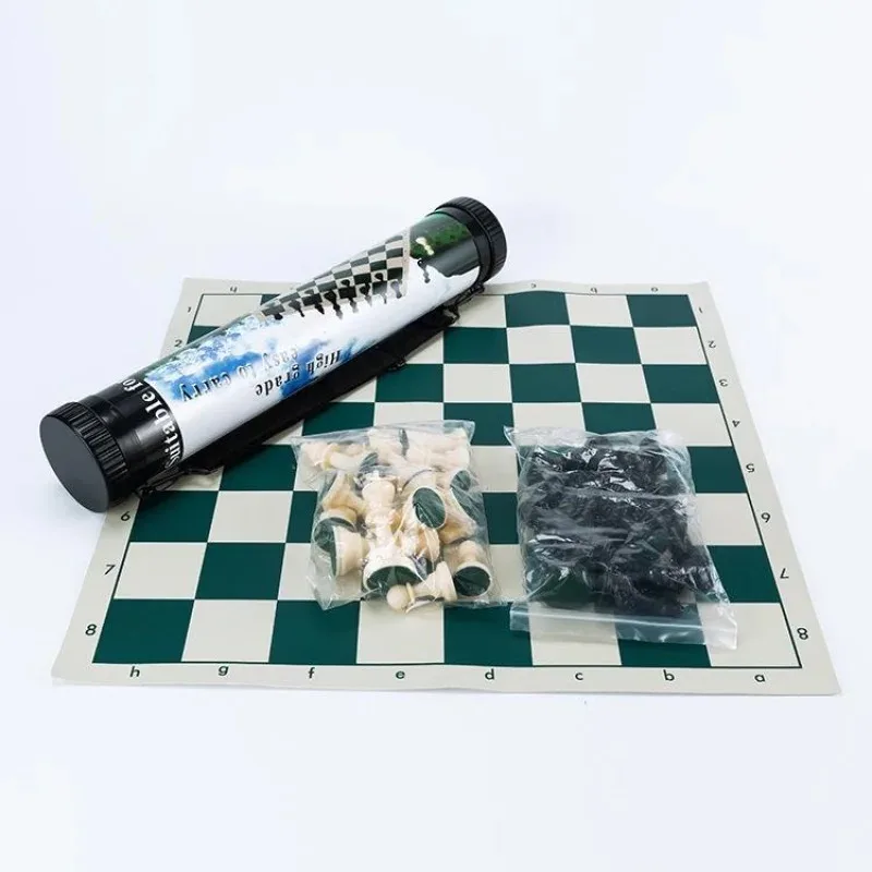 42x42cm Outdoor Travel Chess Plastic Leather Black and White Pieces Barrels Three-dimensional Pieces Portable Chess