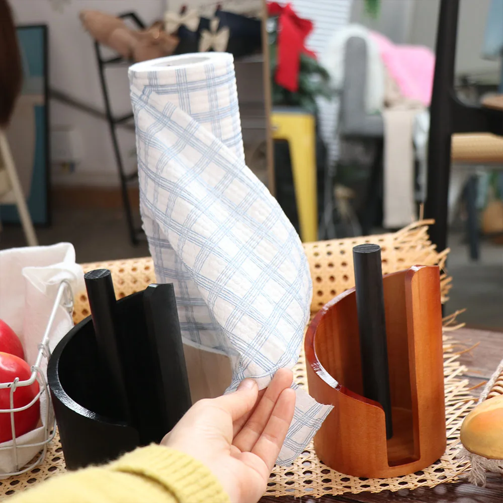 Large Capacity Wooden Paper Towel Holder Countertop Design Ornament Storage Paper Towel Stand Holder Freestanding Base Wooden