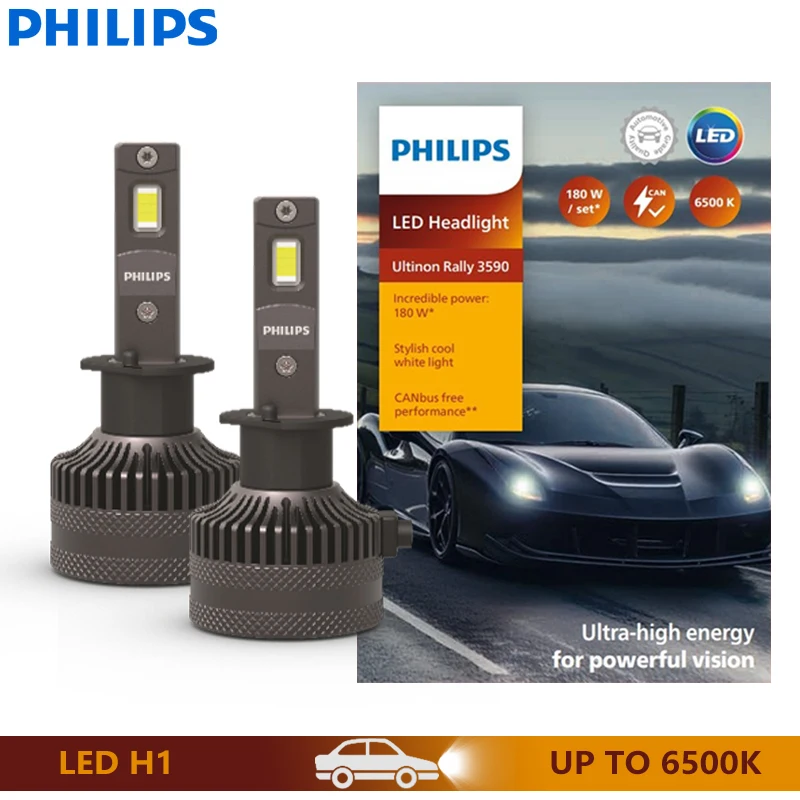 

Philips Ultinon Rally H1 Автомобильные светодиодные фары 180 Вт 15000LM Высокая мощность 6500K Холодный белый высокий люмен Ватт LUM11258U3590X2