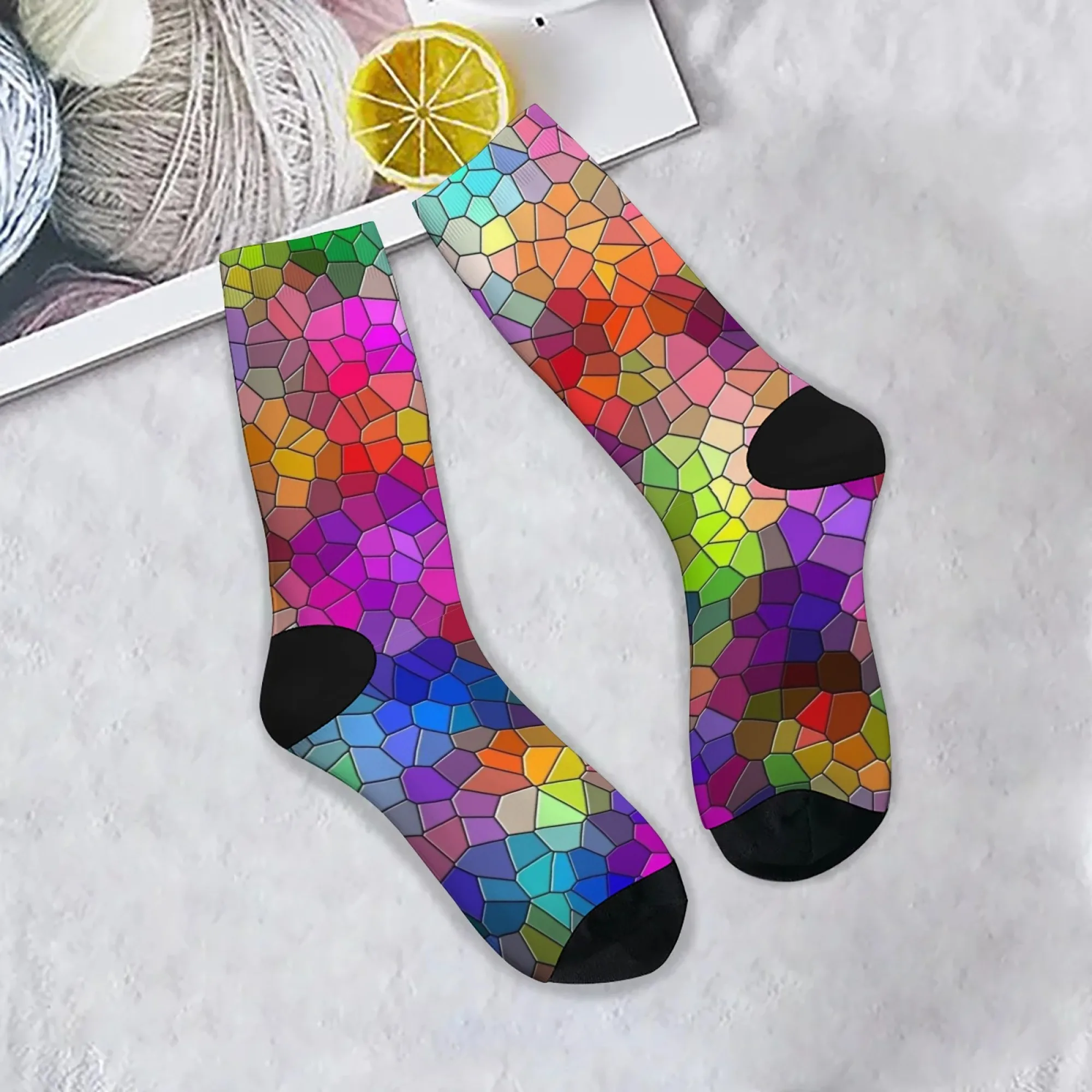 Rainbow Gradient Glass Art Socks Casual Fashion Men's Socks Novelty Funny Hip-Hop Socks Breathable Non-Slip Outdoor Sports Socks