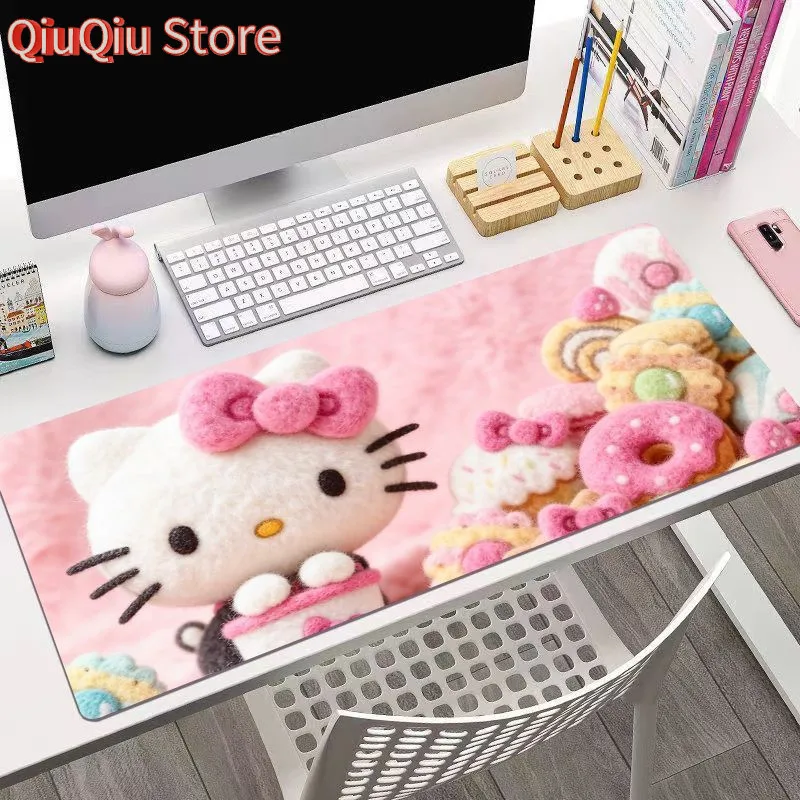 Mới hellokitty Quá Khổ Miếng Lót Chuột Cô Gái In Hình Trái Tim Giả Sang Trọng Bàn Phím Miếng Lót Đường May Chống Trơn Trượt Chốn