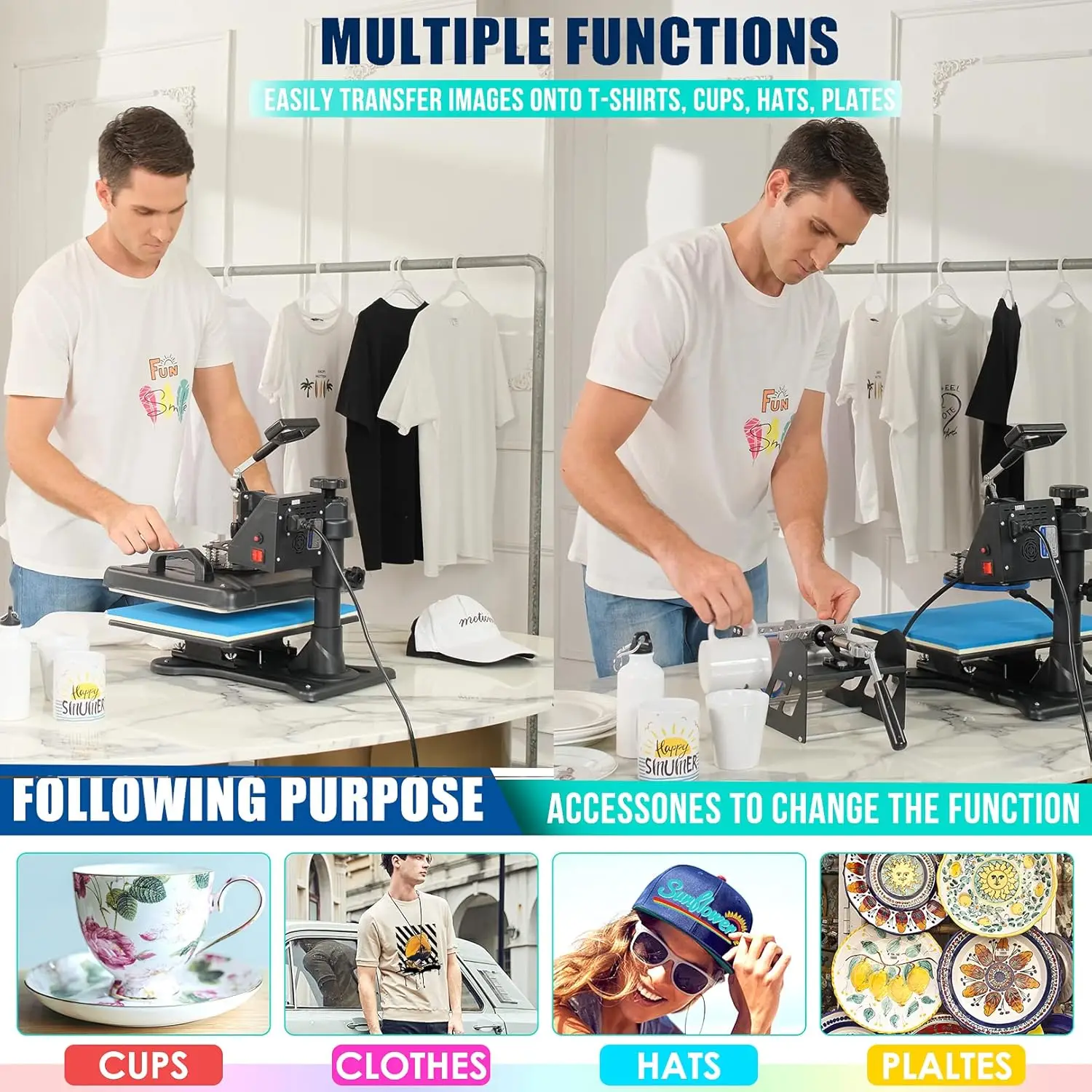 AKEYDIY 8 in 1 Heat Press Machine 12x15inch 360°Swing Away Digital T Shirt Pressing Machine Multifunction Heat Press Sublimation