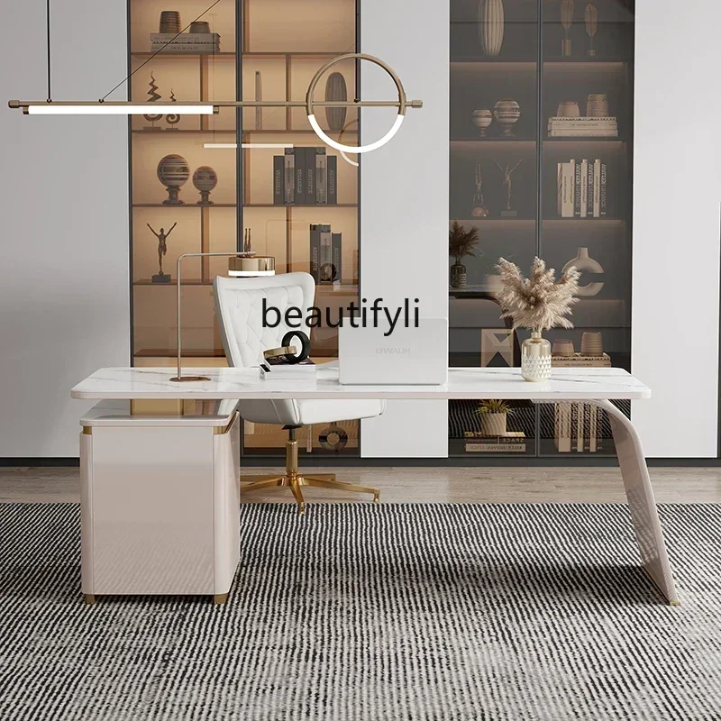 Light Luxury Stone Plate Desk Modern Minimalist Office Computer Desk Home Study and Bedroom Student Writing