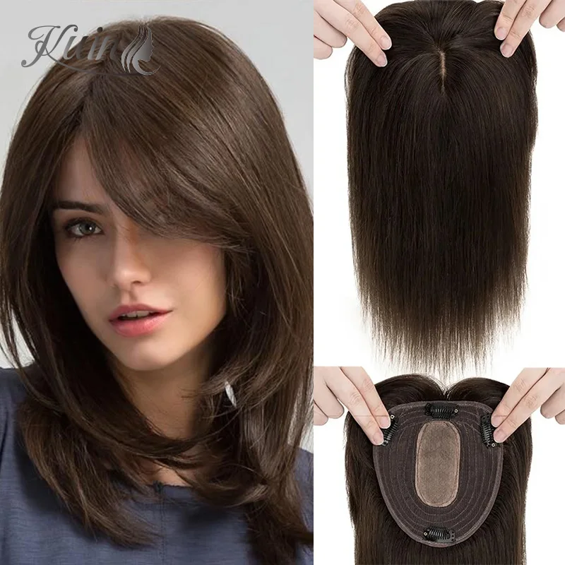 Silk Top Base Topper For Women Straight Hair Clip In Human Hair Extension Toupee Hairpiece Wig 12x13cm Natural Color Top Wig