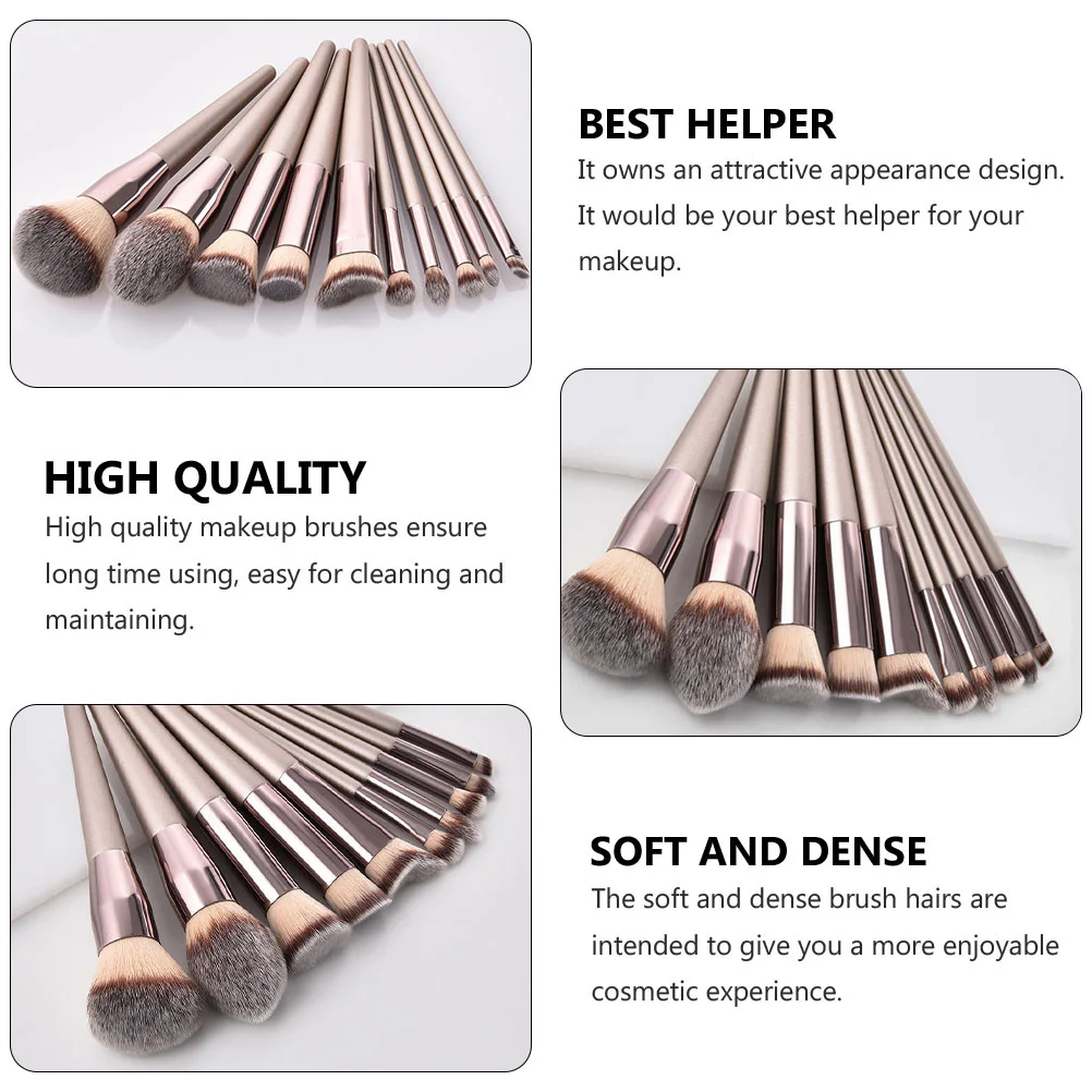 

10 pcs Makeup Brush Set Dense Nylon Hairs for Foundation Eyeshadow Blush Longlasting Aluminum Handle Brushes