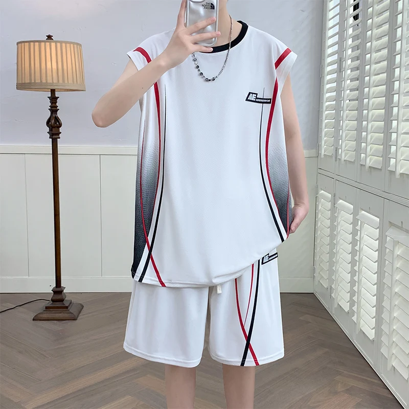 Men's Casual 2-Piece Sportswear Set Streetwear Fashion Tracksuit Shirts and Pants Camping Beachwear Clothing Summer Shirts Set