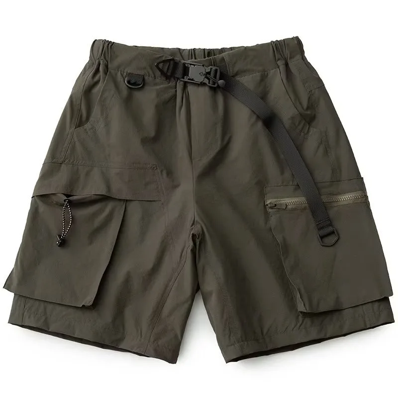 Summer New Buckle Belt Ice Silk Retro Multi-pocket Cargo Pants