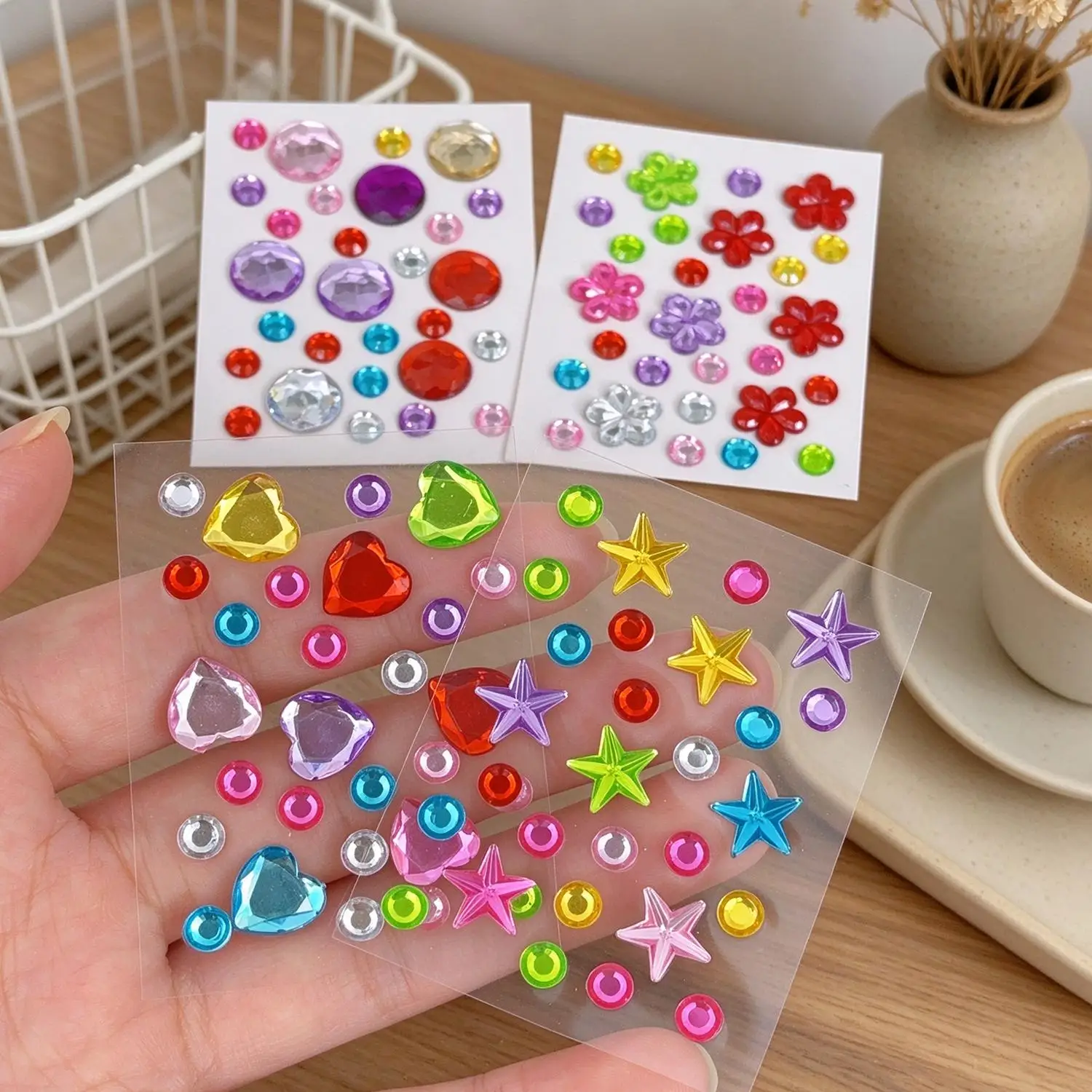 Star Heart Flower Rhinestone Jewel Stickers 2Pcs Extra Large Colorful Self‑Adhesive Eye Face Gems for Festival Makeup Decoration view 5