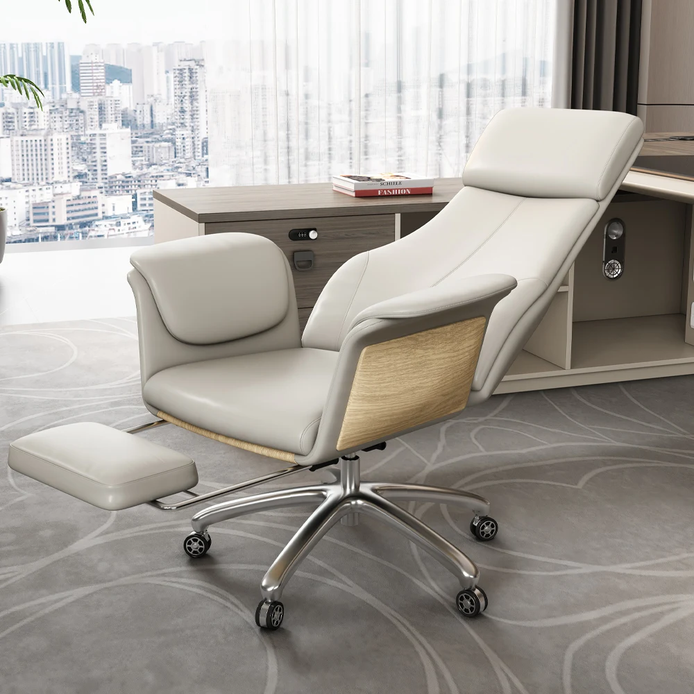 Cadeira de Escritório de Luxo em Couro, Melhor Cadeira Ergonômica, Cadeira Executiva em Couro de Vaca Genuíno