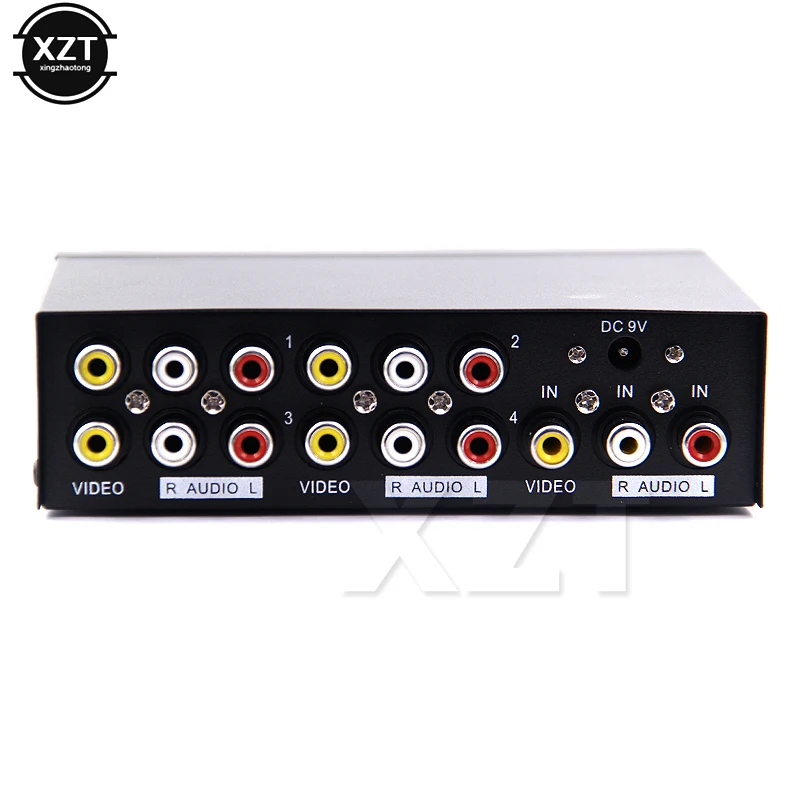 4 Port 1x4 AV Video Audio Splitter RCA with Metal Housing 1 in 4 out for for TV DVD Player Xbox 9V Power Supply