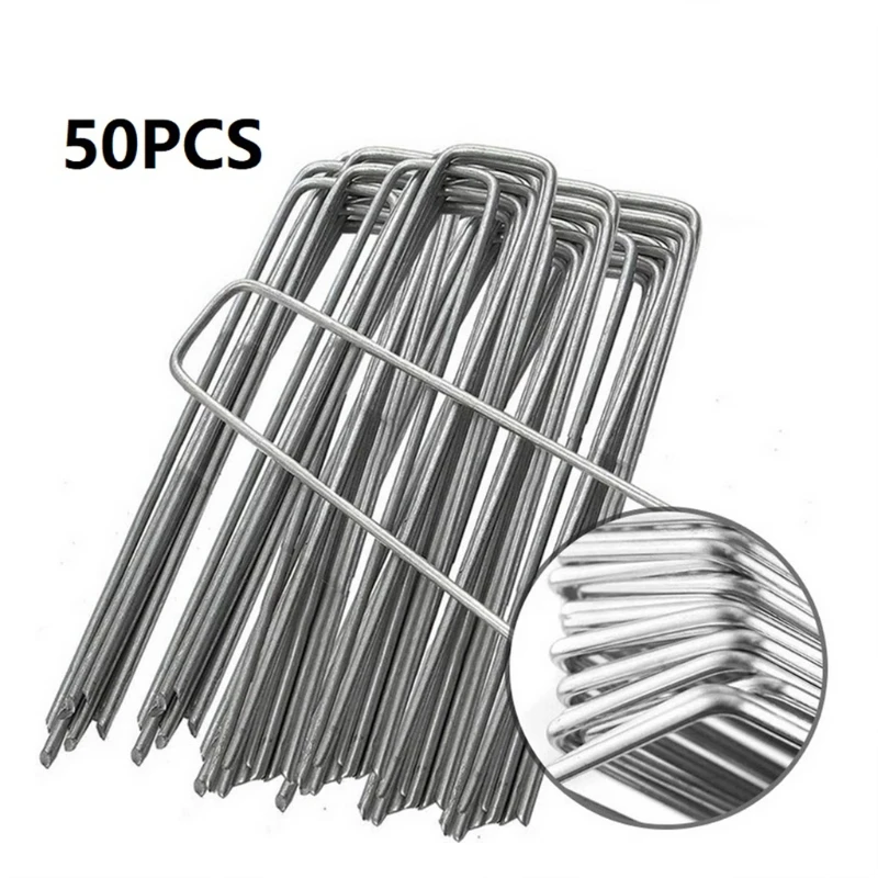 Securing Pegs Garden Stakes Pins for Securing Weed Landscape Fabrics Netting Ground Sheets Galvanized Lawn Stake 50 Pcs