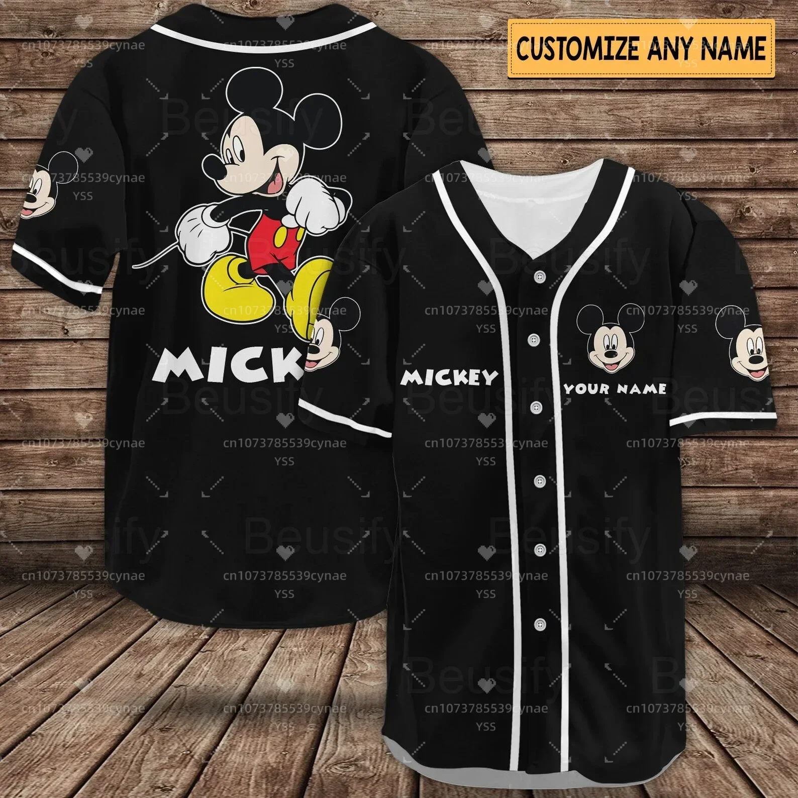 New Disney Baseball Jersey Custom Name Women's Mickey Baseball Jersey Fashionable Disney Short Sleeve Hawaiian Shirt Track Top