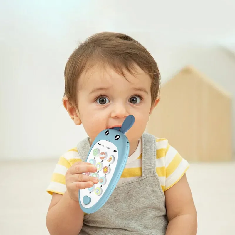 Kinderen Muziek Geluid Telefoon Slapen Speelgoed, Babytelefoon Speelgoed met Bijtring Simulatie Telefoon Baby Vroeg Educatief Speelgoed Kindercadeaus