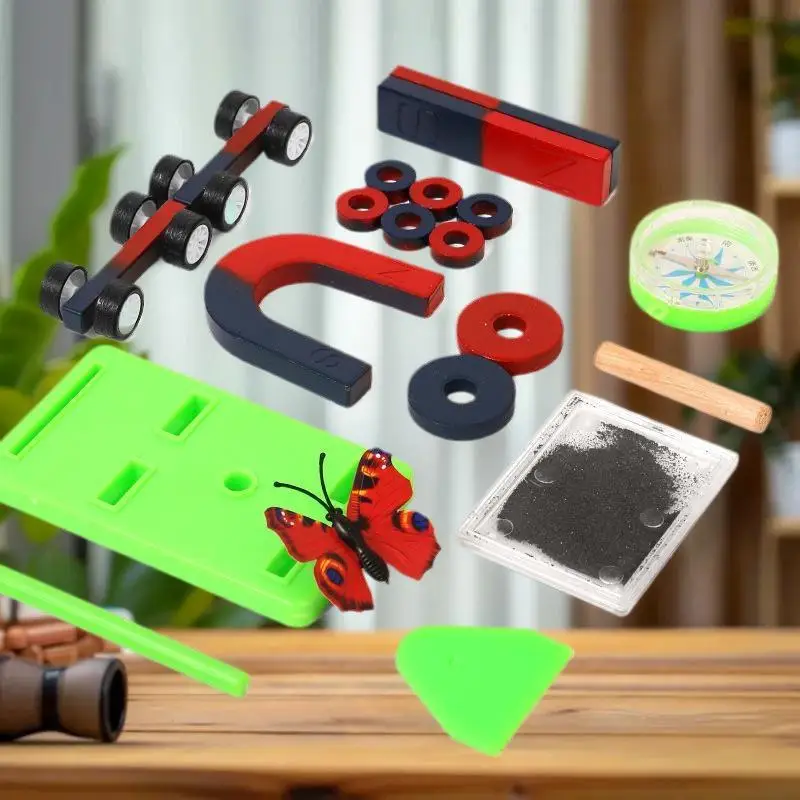 Kit de experimento científico infantil - Conjunto educacional de ímãs de física STEM com barra, anel, ferradura e ímãs em forma de U